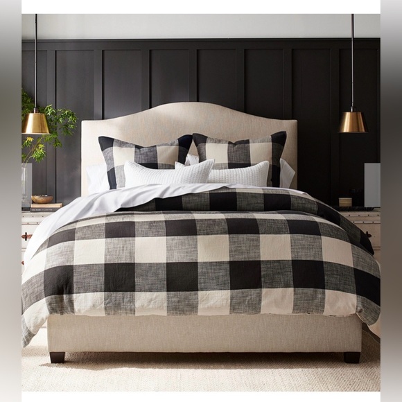 Pottery Barn Bryce Charcoal Grey Buffalo Check Cotton Duvet & Euro Shams King Sz - Picture 1 of 7